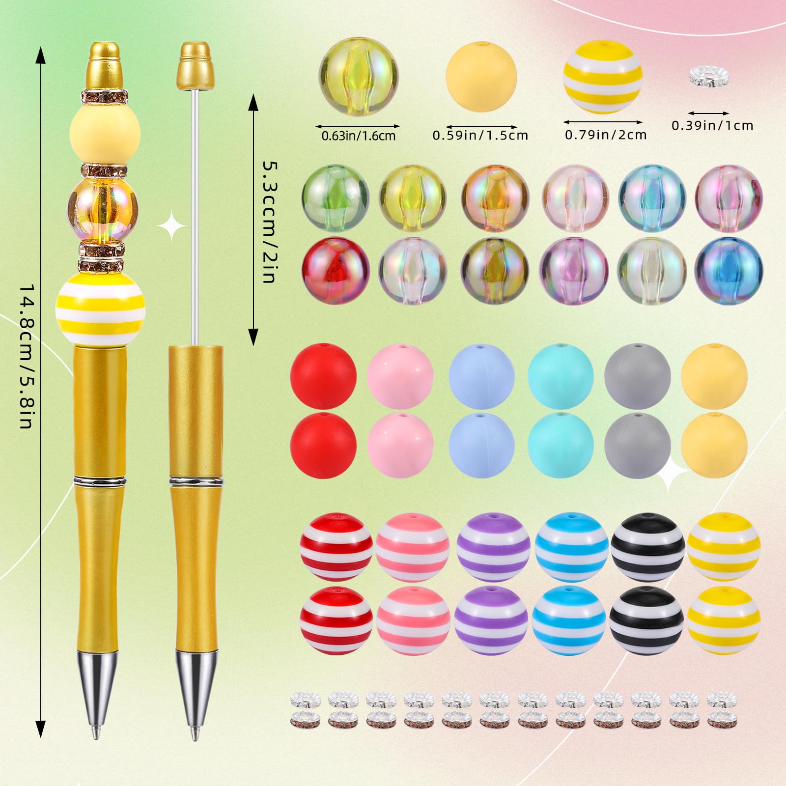 WEWAYSMILE 12 Set Beaded Pens Kits Silicone Beads For Pens DIY Cartoon Bead Pen Various Silicone Beads Spacer Beads Suitable For Office School Gift Handicraft Office Supplies(Striped Round Beads) - Image 2
