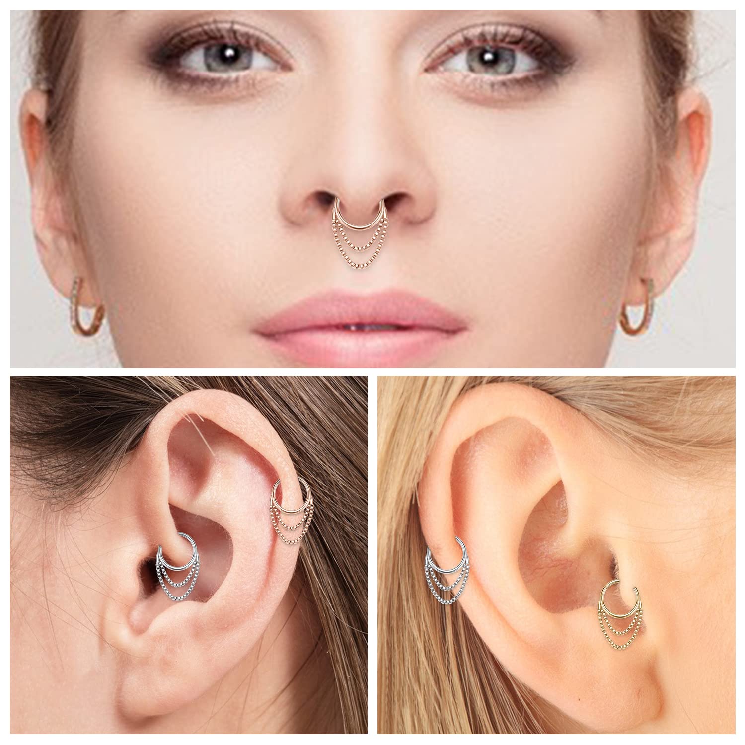hengkaixuan Unique Animal Shape Septum Nose Ring Septum Jewellery 16G Daith Earrings Surgical Steel Nose Hoop Septum Clicker Conch Piercing Jewellery Rook Helix Tragus Cartilage Lobe Hoop Earring — view 4