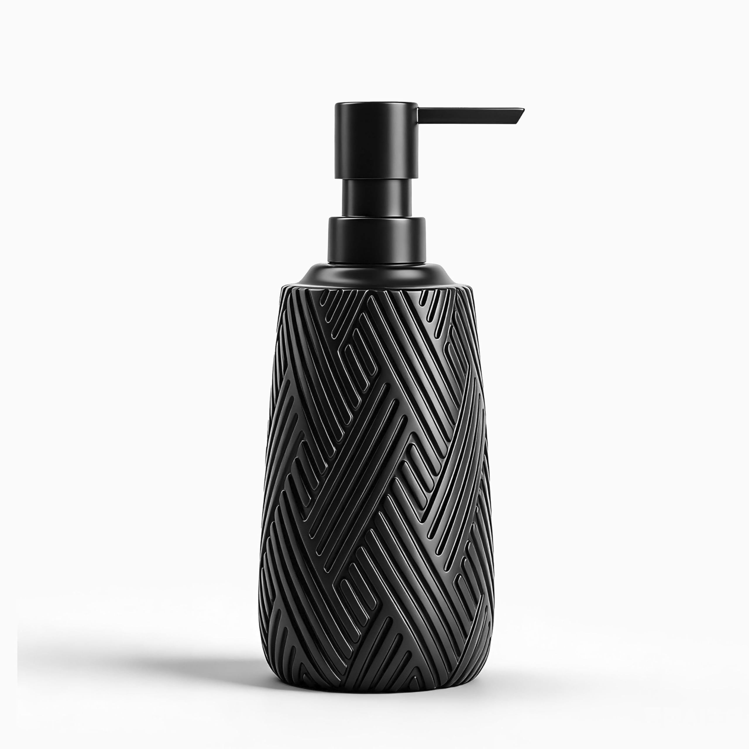 Seifenspender schwarz matt - Eldra - Soap Dispenser im Holzkunst-Design - Spülmittelspender Küche und Bad für Nordic-Liebhaber - Pumpspender, geeignet für Flüssigseife oder Spülmittel