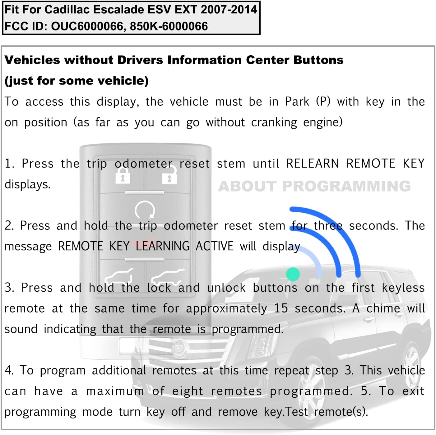 ID:OUC6000066、315MHz 6ボタン Cadillac Escalade ESV EXT 2007-2014/ 【ダッシュボードカバーダッシュマットノンスリップサンシェードダ】