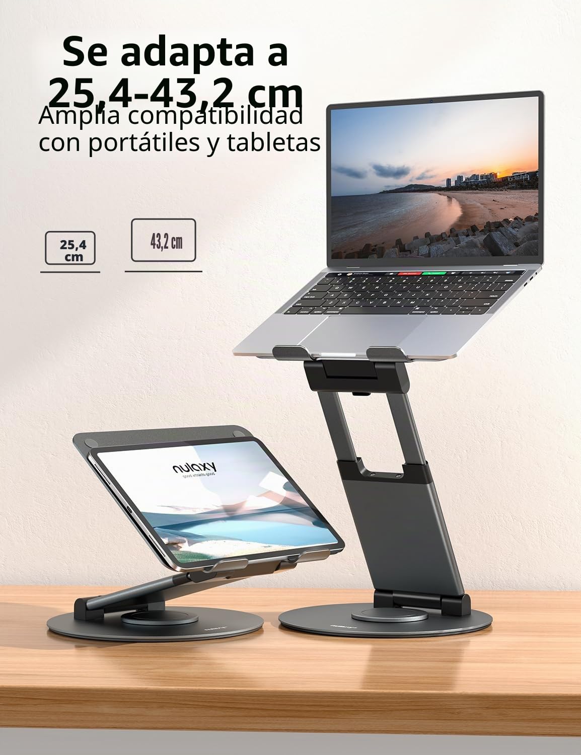 Nulaxy Soporte Portátil Altura Ajustable de hasta 21 Pulgadas, Soporte Ergonómico Ordenador Portátil con Base Giratoria de 360 Grados Laptop Stand Compatible con Todas Las Portátiles de 10-17", Gris