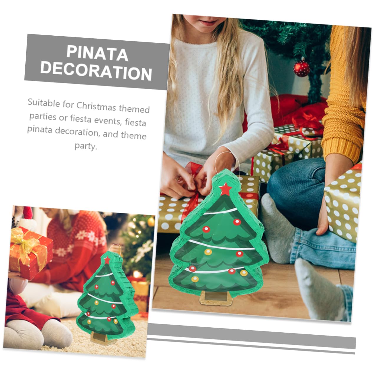 Abaodam 1 Set Christmas Tree Pinata Festive Pinata with Candy Fill Bat Blindfold for Holiday Celebrations Party Games Decorations for Christmas Themed Events