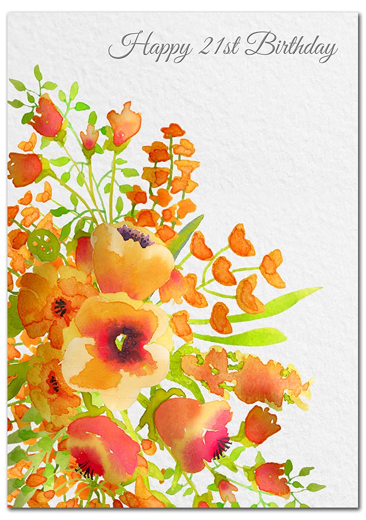 Extra Large 21st Birthday Card for Women - XL Big thick A4 size - Special Age Year - Flower Bouquet Watercolour Art - Beautiful Female Greeting Her Huge Happy Wishes Nice - UK Eco-Friendly