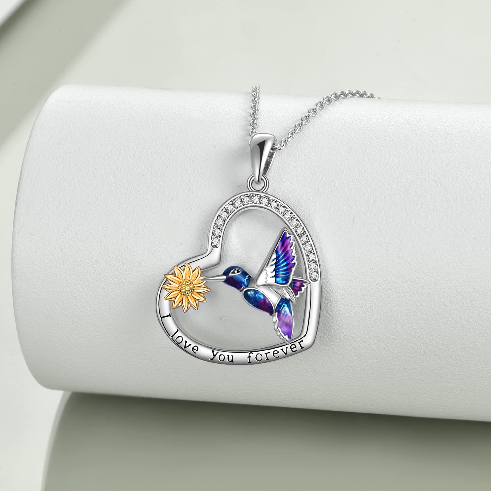 YFN Collar de colibrí de plata de ley 925 collar de pájaro joyería grabada fuerte Brave libre Colibrí Regalos para las mujeres, Plata esterlina