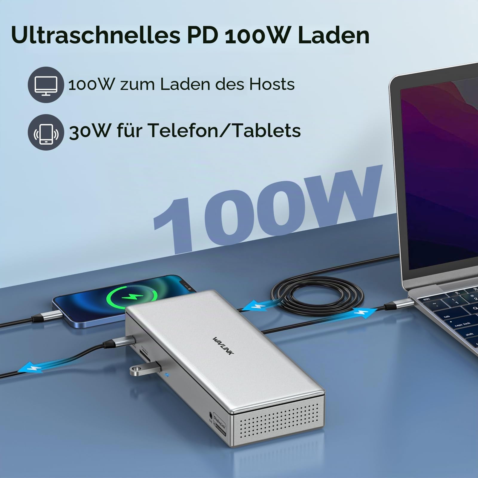 WAVLINK DisplayLink Dockingstation 19-in-1 USB-C/A für Mac M1/M2, Windows-Laptops & New MacBook Neo, 4 Bildschirme 5K/4K bei 60Hz, 4 HDMI + 4 DP, LAN 2,5 G, 180 W, 10 Gbps