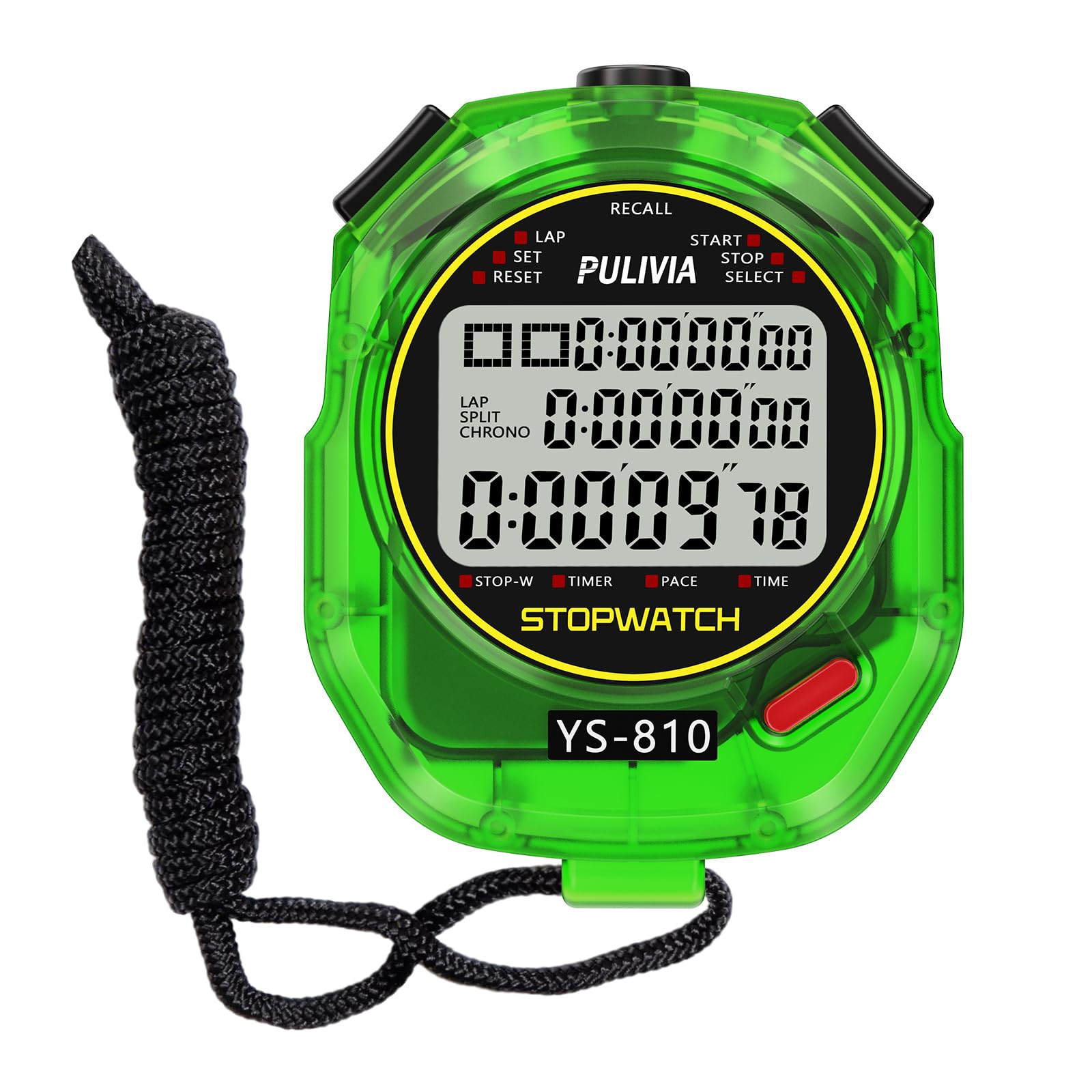 Stopwatch Timer 10 Splits/Laps Digital Stop Watch for Sports, Countdown Alarm Clock Date Memory Recall Large Display, Stopwatch for Coaches PE-Teacher Referee, Green-picture-20