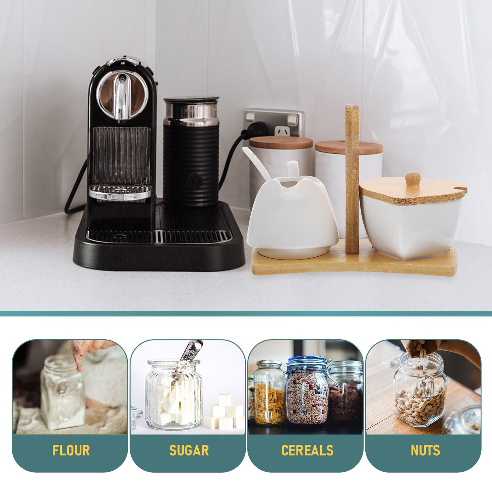 SHINEOFI Ensemble Sucrier et Pichet à Crème Céramique avec Set Plateau en Poignée, Service à Thé au Lait pour Maison Café Restaurant, Coffret 3 Pièces