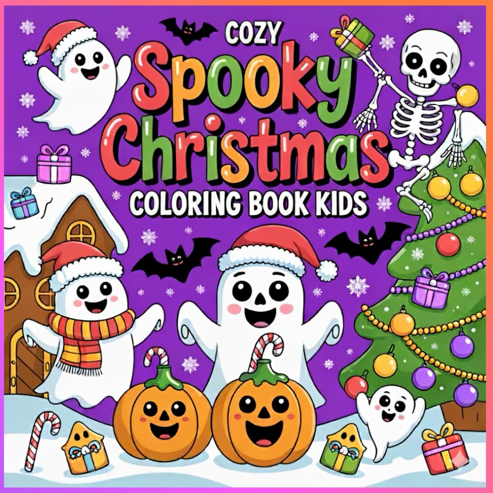 Cozy Spooky Christmas: Cute bold easy coloring book for adults and kids.: Coloring book, silly funny, adorable objects christmas and halloween merged in fun