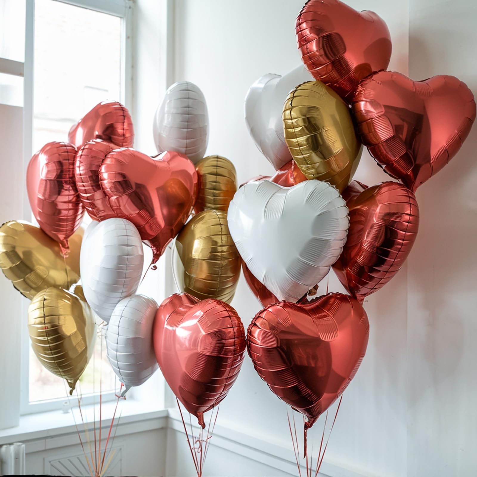 Czerwone złote balony w kształcie serca, 45 cm, czerwony, biały, szampański, złoty, 12 szt., jasnozłoty i biały hel, mylar, miłość, serce, balon na urodziny, baby shower, zaręczyny, wesele, dekoracja