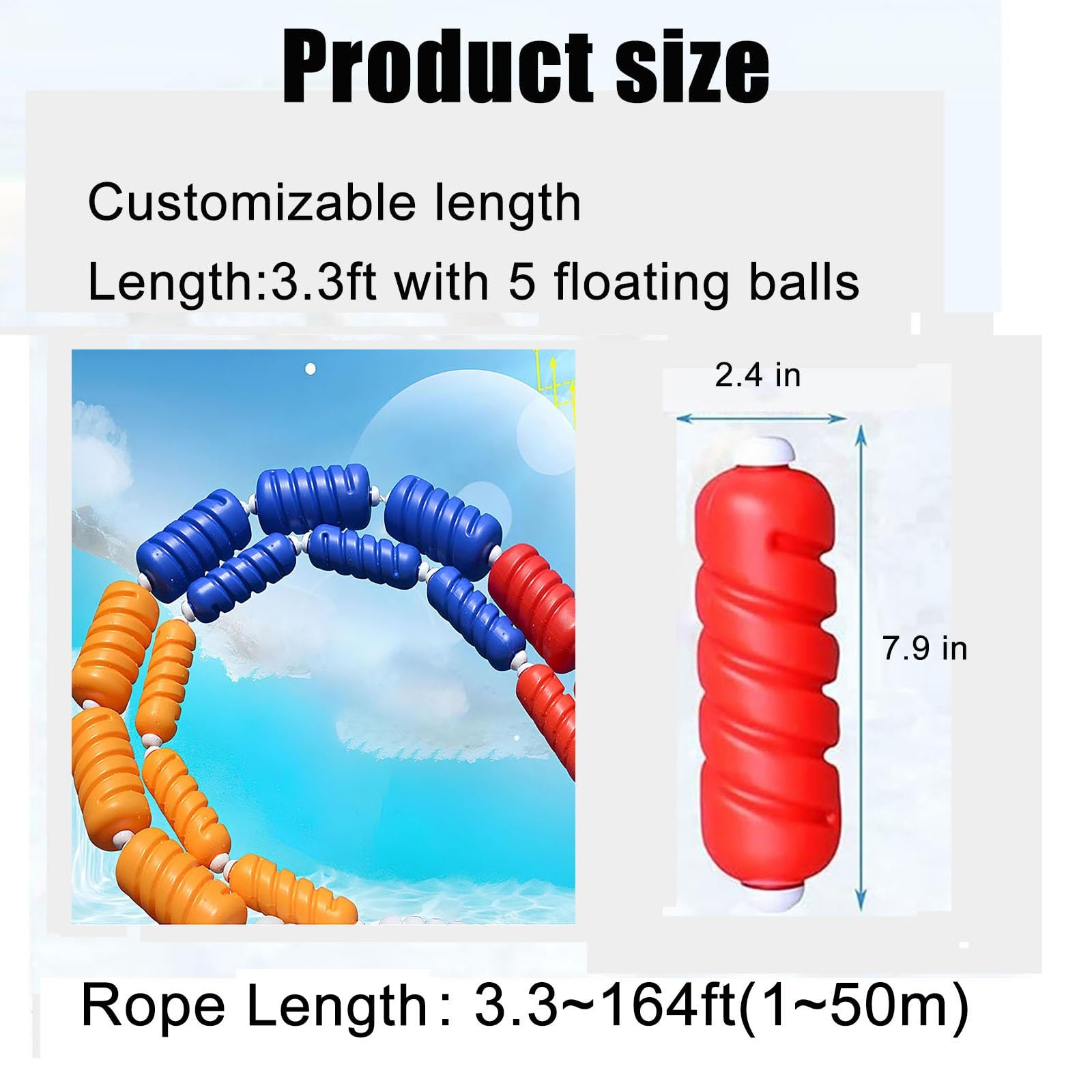 Corda divisoria Professionale per Piscine con Boe e Ganci, Adatta per Piscine Cetit e Kit di Corde di Sicurezza per Il Surf, per Una Divisione Efficace della Piscina.