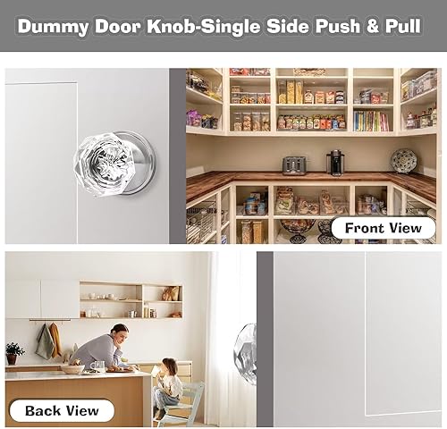 Miniatura 8 de Perillas de puerta de paso de níquel satinado, perilla de puerta de vidrio transparente interior, pomo de puerta de cristal sin llave con cerradura