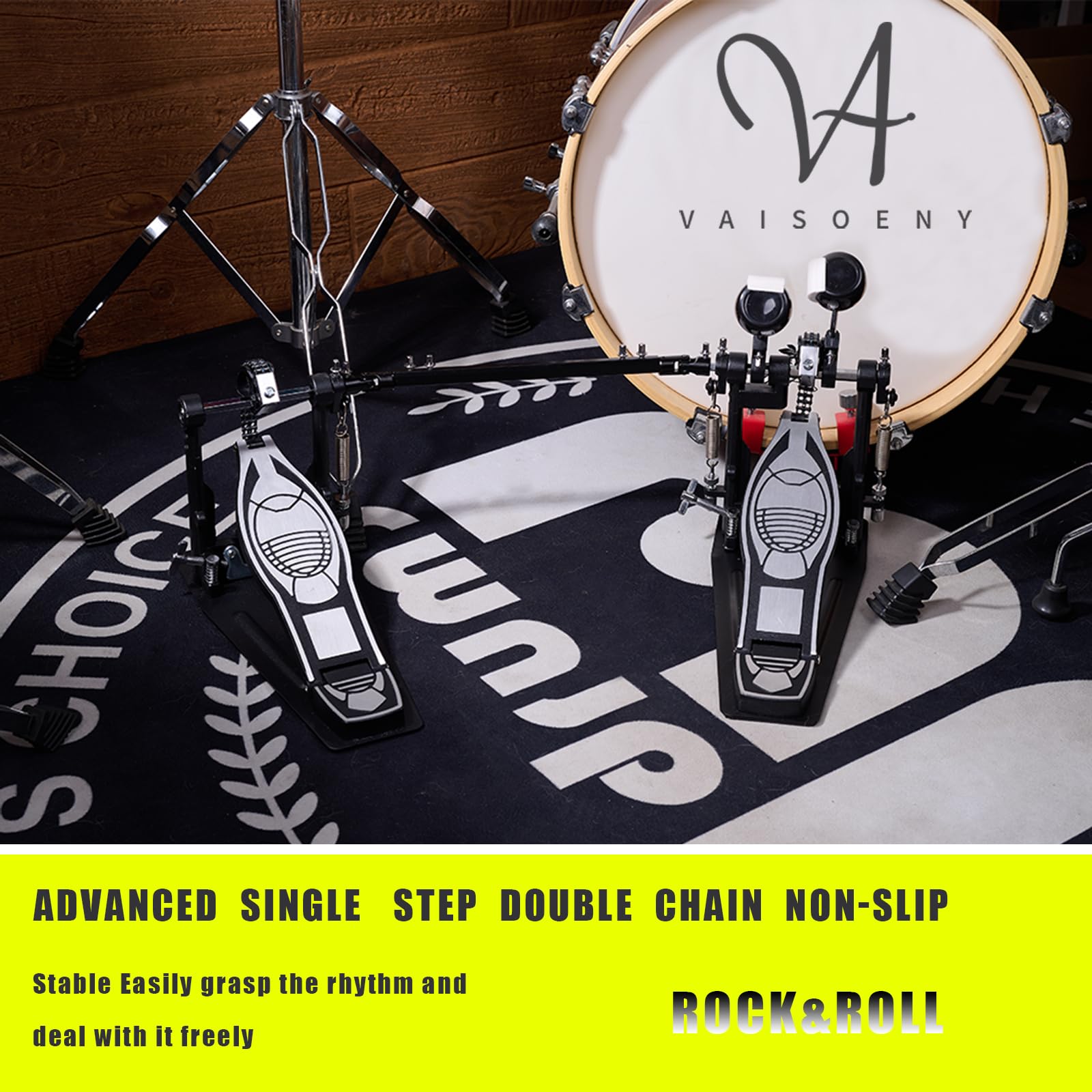 Doppio Pedale Batteria, Doppio Pedale con Doppia Catena, Doppio Pedale, Accessori per Percussioni Professionali (V-JKC10) | Doppio pedale per basso con doppia catena, risposta diretta, base stabile, prestazioni regolabili per basso