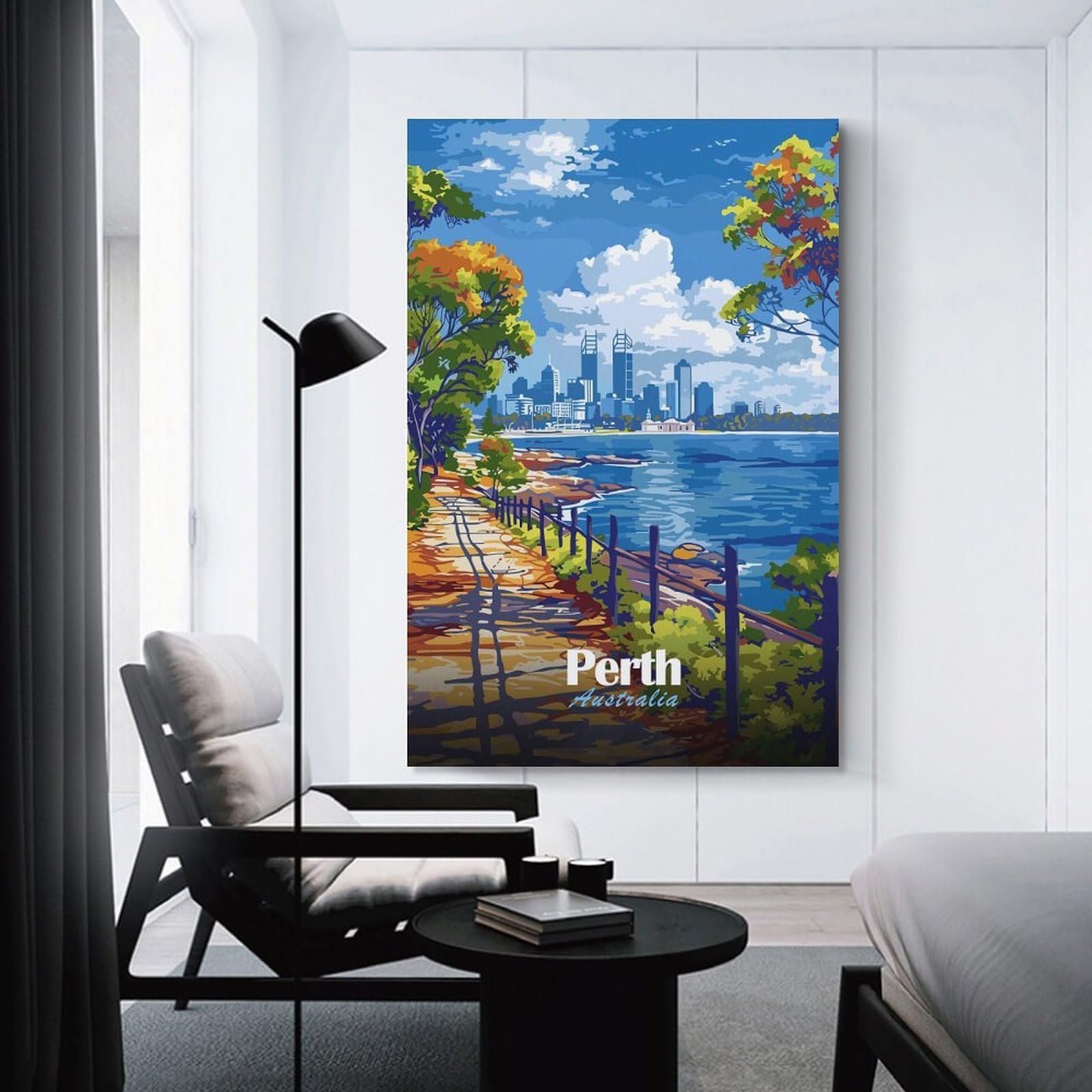 Junmoney Perth Australia Cityscape Travel Room Decor Wall Art, 20x30inch(50x75cm), for Bedroom Walls, Guest Spaces Or Lounges, Stylish Decor for A Restful Room Update