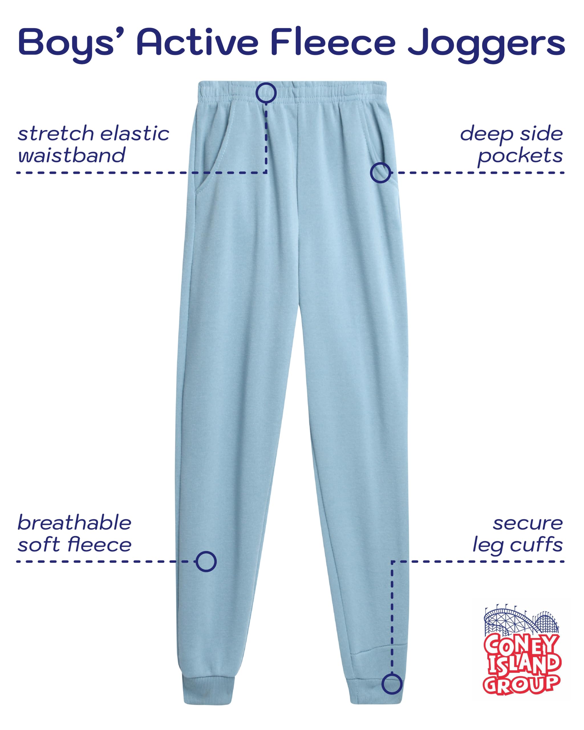 Coney Island Boys Sweatpants - 4 Pack Athletic Sweat Pants with Pocket Soft Boys Joggers Kids Sweatpants (Sizes 5-16), Size 14-16, Black/Heather Grey/Charcoal/Chalk Blue