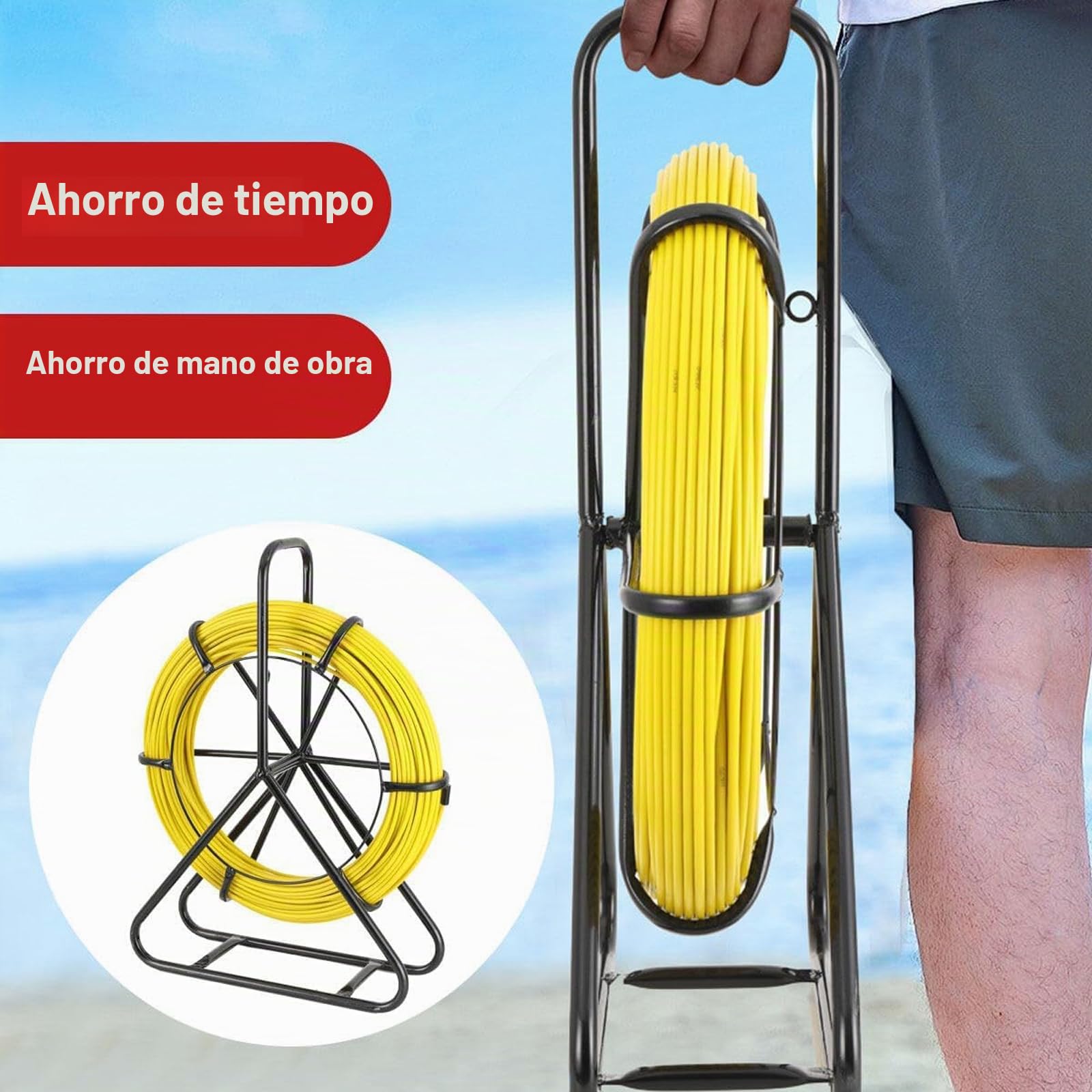 6mmx100M Cinta de Fibra de Vidrio, Herramienta de Instalación de Cable Eléctrico de Fibra de Vidrio, Enhebrador de Cable de Tubería de Electricista