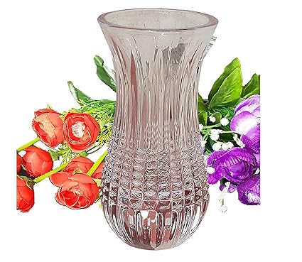 Pure Source India Glass Dimond Cut Flower Vase, Small Size- 6 Inch, Crystal Clear