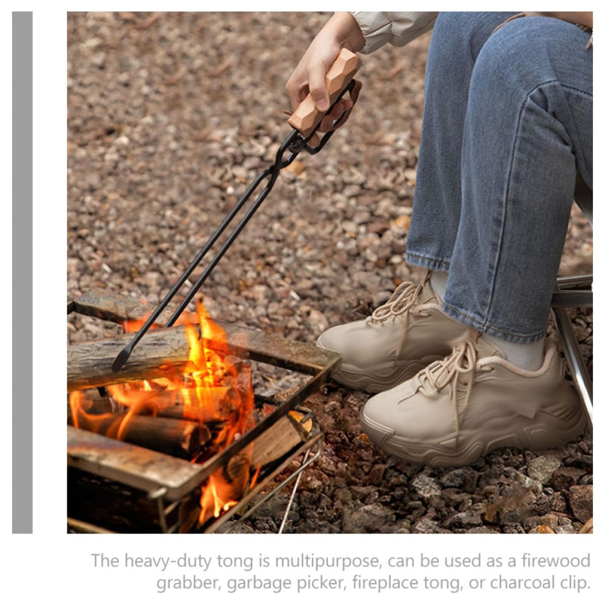 Pinzas para Carbón de Barbacoa 1 Pieza de Hierro y Madera | Negro, Uso en Camping y Chimenea, Diseño Fuerte y Multipropósito, Mango de Pu