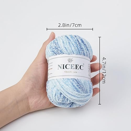 Miniatura 4 de NICEEC 3 madejas - Hilo de felpilla suave para tejer, hilo elegante, para tejer ganchillo, bricolaje y manualidades, longitud total, 9.8 x 278.9 ft,