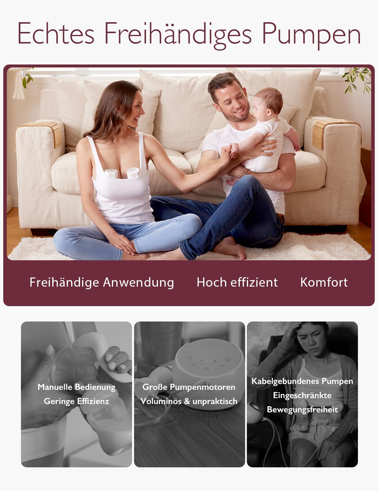 Momcozy Hands-Free Milchpumpe S12 Pro, Elektrisch Tragbar Brustpumpe, mit weichem DoubleFit-Flansch, 3 Modi | 9 Stufen, Smart-Display, 24 mm, 2 Stück, Weiß