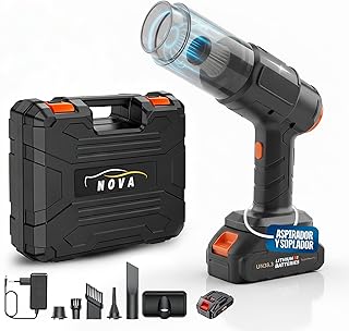 Nova - Aspirador Coche Potente - Soplador de Aire Potente y Aspirador de Mano con 19000PA 7 en 1 - Aspiradora Portatil de Motor sin Escobillas con Maletin para Oficina, Coche y Hogar.