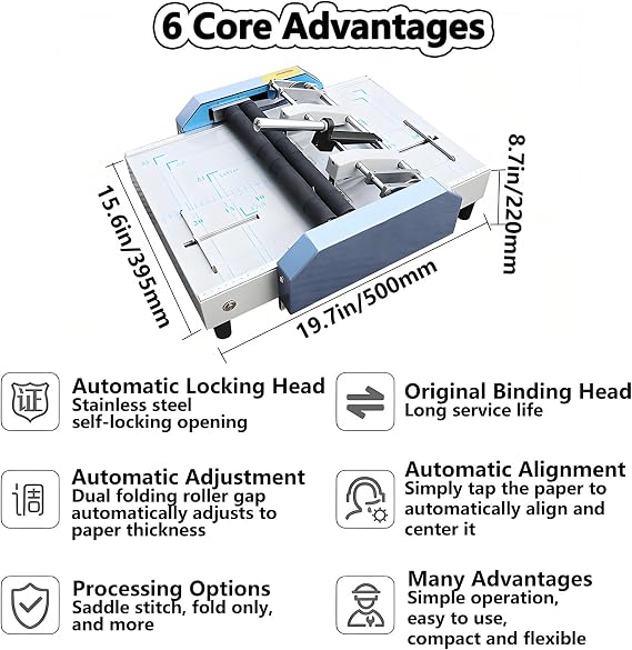 Booklet Maker A3 Paper Folding Binding Machine Paper Folder Stapler Machine 2 in 1 Multifunctional Automatic Book Maker Stapling Machine for Schools Print Stores Offices Green