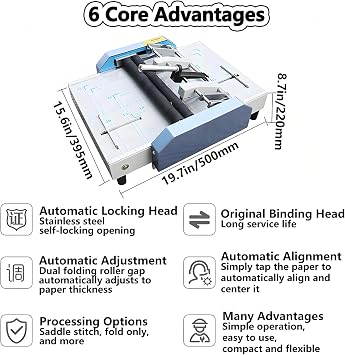 Booklet Maker A3 Paper Folding Binding Machine Paper Folder Stapler Machine 2 in 1 Multifunctional Automatic Book Maker Stapling Machine for Schools Print Stores Offices Green
