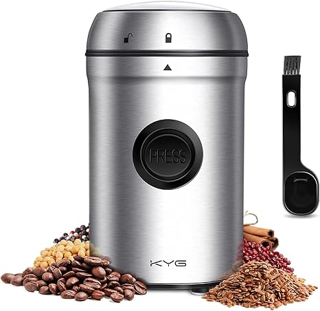 Kyg Moulin A Cafe Electrique 0w 80g Broyeur 55 Db A Double Lames En Acier Inoxydable Pour Noix Poivre Epices Semences De Cafe Cable Reglable Couvercle Verrouille Et Brosse De Nettoyage
