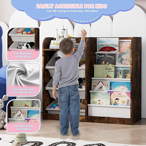 Miniatura 303 de Estantería de madera rosa de 4 niveles para niños, estantería de 5 capas, estante para libros de almacenamiento para bebés, organizador de juguetes