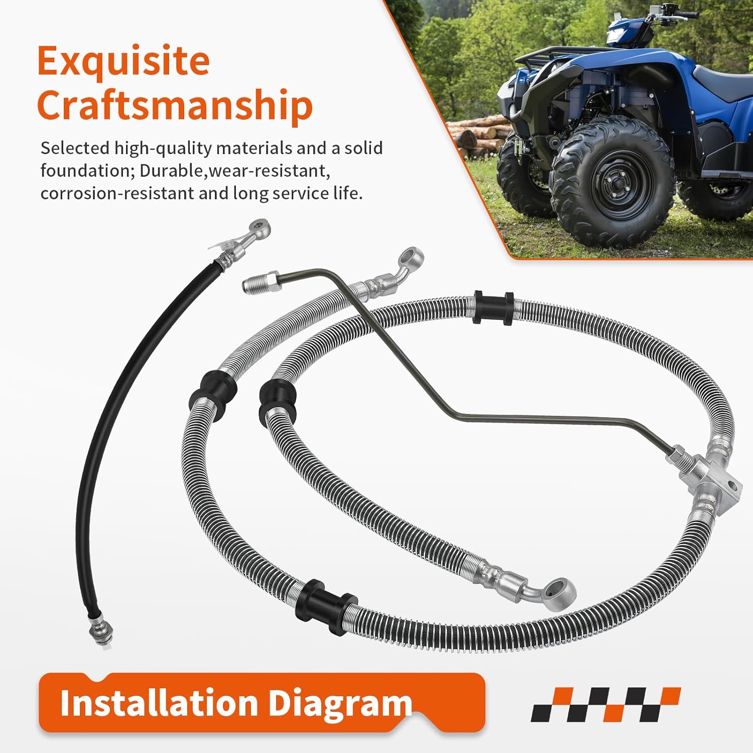 Front Brake Hose Line Pipe Kit for Yamaha Grizzly 450 20011-2014 5ND-F5872-10-00