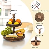 Vista 3 de Soporte de bandeja de 2 niveles para decoración del hogar, bandeja escalonada de madera para centro de mesa de cafetería, kit de bandejas Marrón