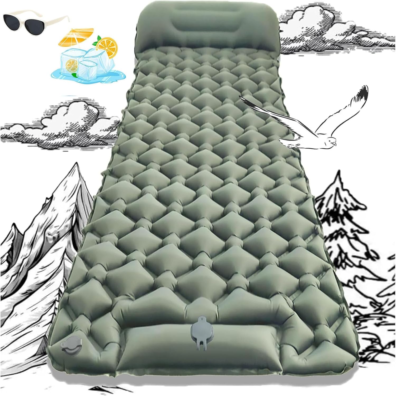 Lounge Mat (with Pump) - Your Portable Chill Zone, 75 * 23.6 in, Waterproof and Foldable, Portable Thick Memory Foam Sleeping Pad for Hiking, Camping Travel Beach Backpacking (Orange)
