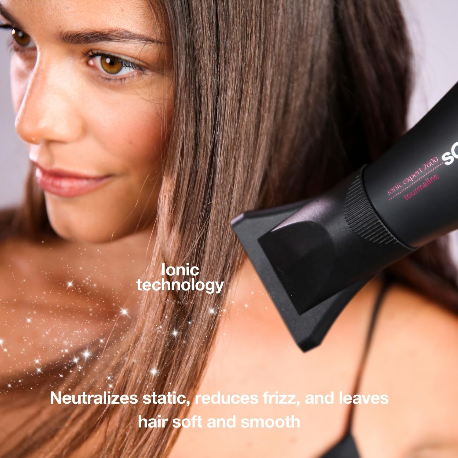 Solac - Secador de Pelo SP7170 Expert 2600 Tourmaline, 2600W, 2 Velocidades + 3 Temperaturas, Aire Frío, Difusor, Función Iónica Antiencrespamiento, Secado Rápido, Cable 180 cm, Negro
