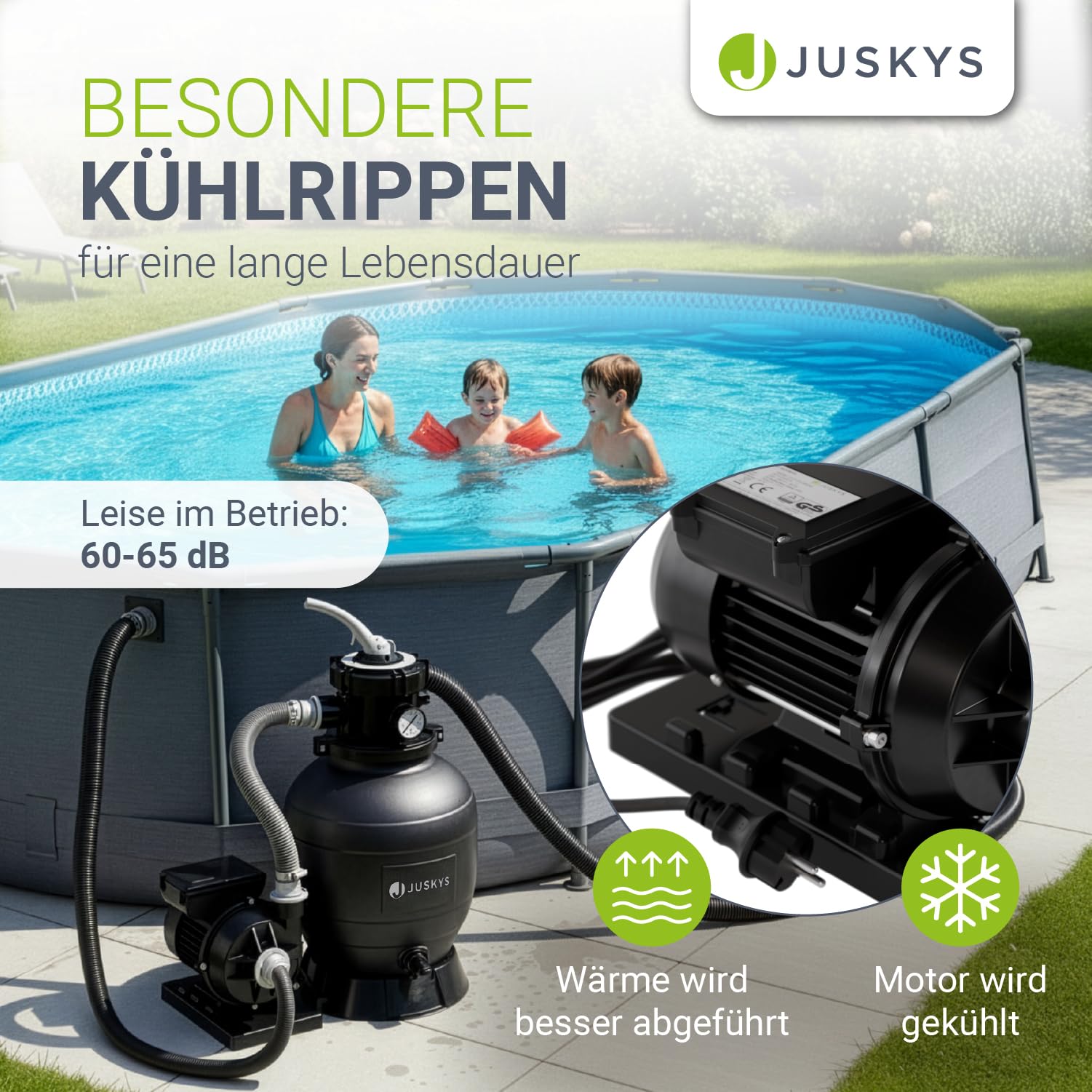 Juskys® Sandfilteranlage 400 W - Poolfilteranlage für 47.000 Liter, effiziente Filtration mit 7-Wege-Ventil, kompakt