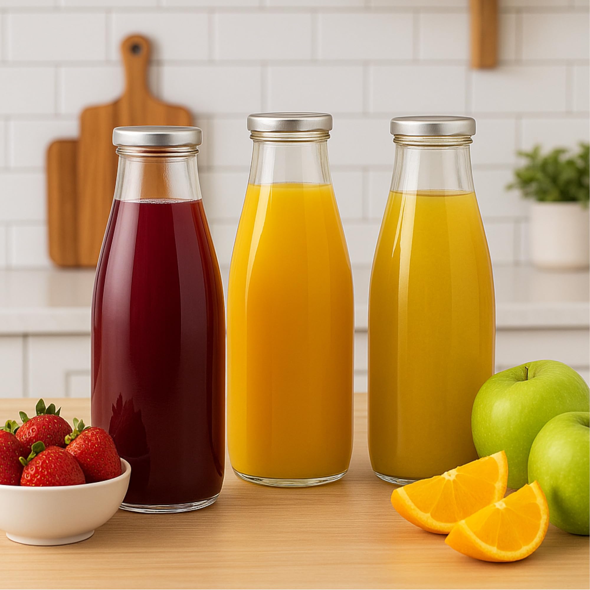 gouveo set di 6 bottiglie di succo da 500 ml con tappo a vite argento - piccola bottiglia di vetro da 0,5 l con tappo TO43 - bottiglia vuota da riempire in