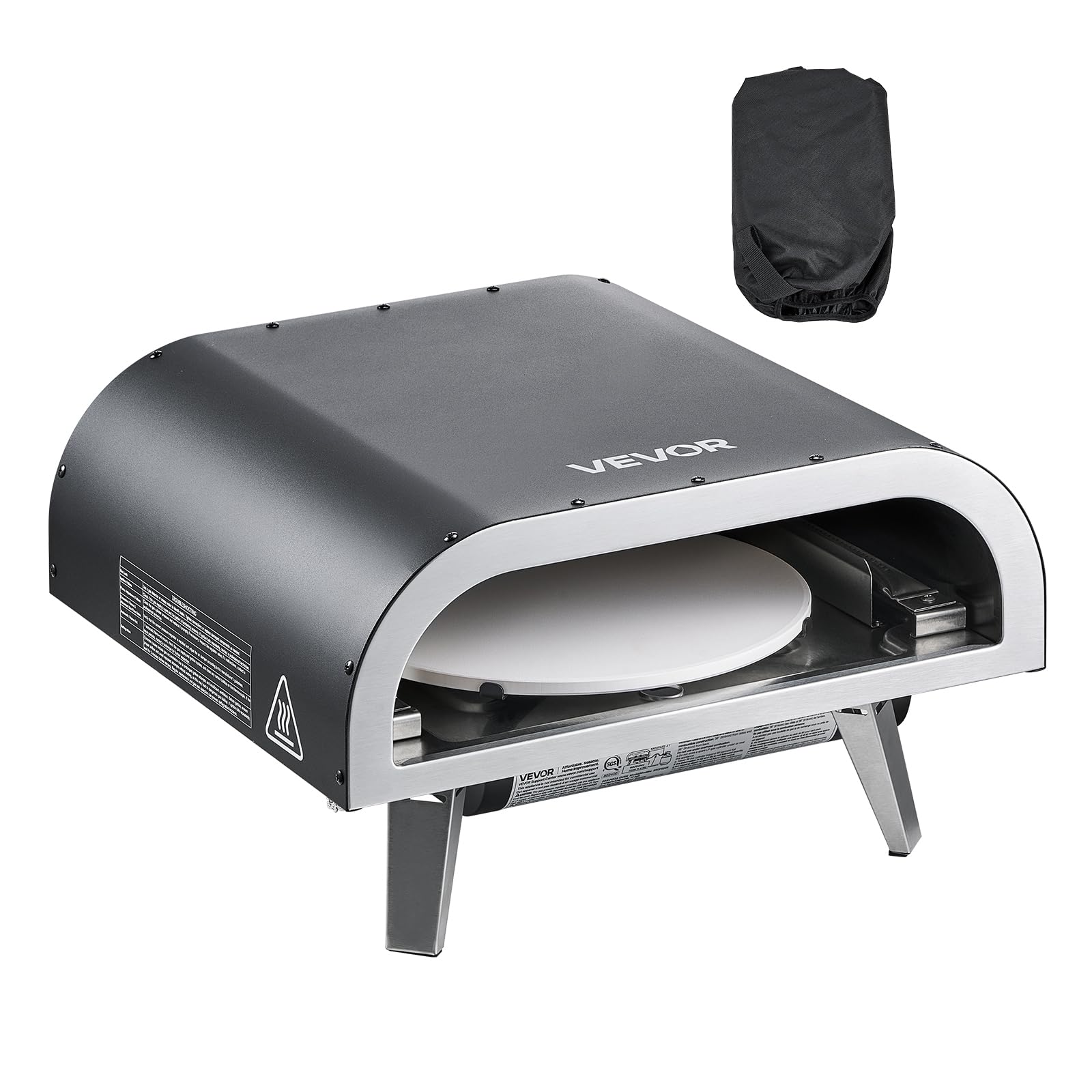 VEVOR Forno per Pizza da Esterno a Gas Propano 304,8 mm con Rotazione Elettrica, Pietra Spessa, Nero