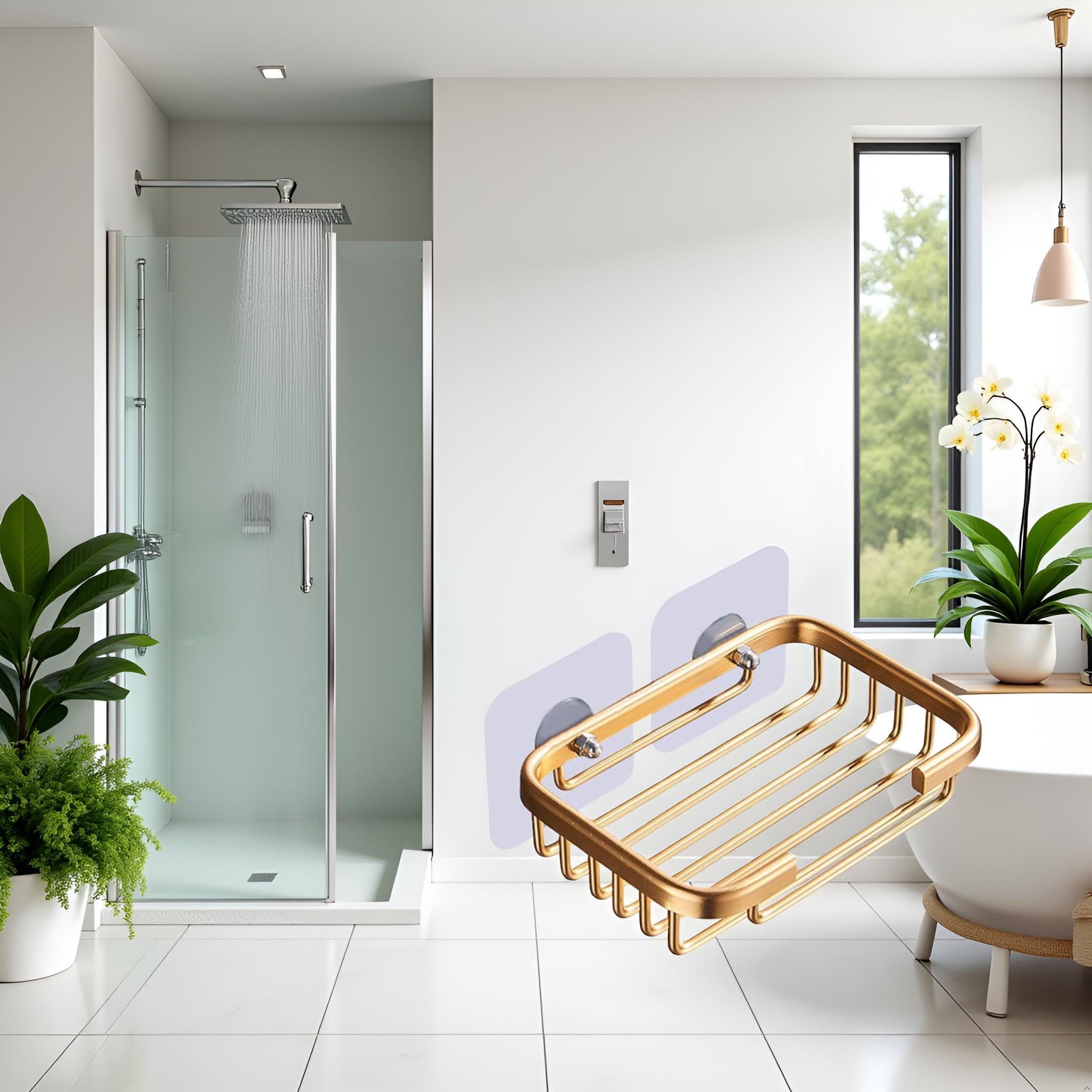 Jabonera dorada para ducha, estante de drenaje colgante creativo, soporte autoadhesivo para jabonera, estante de almacenamiento de jabonera, sin daños, para colgar en el baño, accesorios de baño sin 5