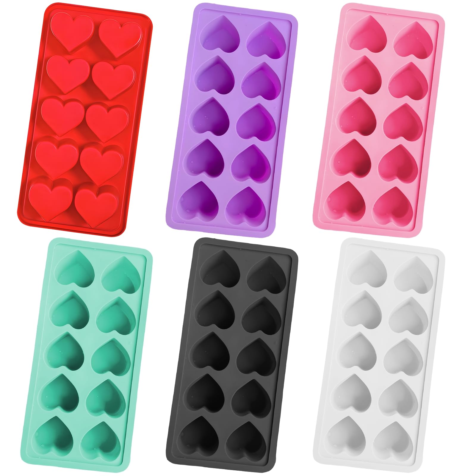 6 moldes de silicona en forma de corazón, 10 moldes de cavidad para chocolate, hornear y hacer jabón, moldes caseros, versátiles para golosinas del día de San Valentín