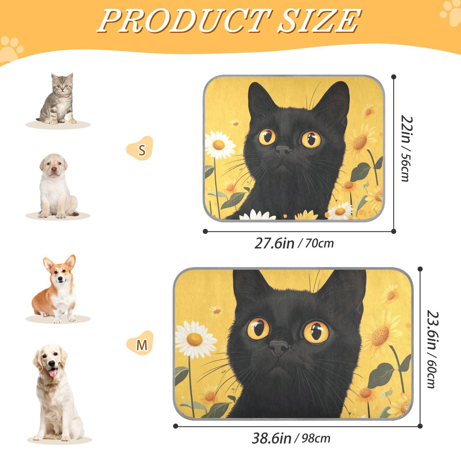 siphylline Black Cat Sunflower Daisy Spring Summer Cooling pad for Dog Self Cooling cat Blanket for Pig Dogs Outside Foldable esterilla refrescante para Perros S