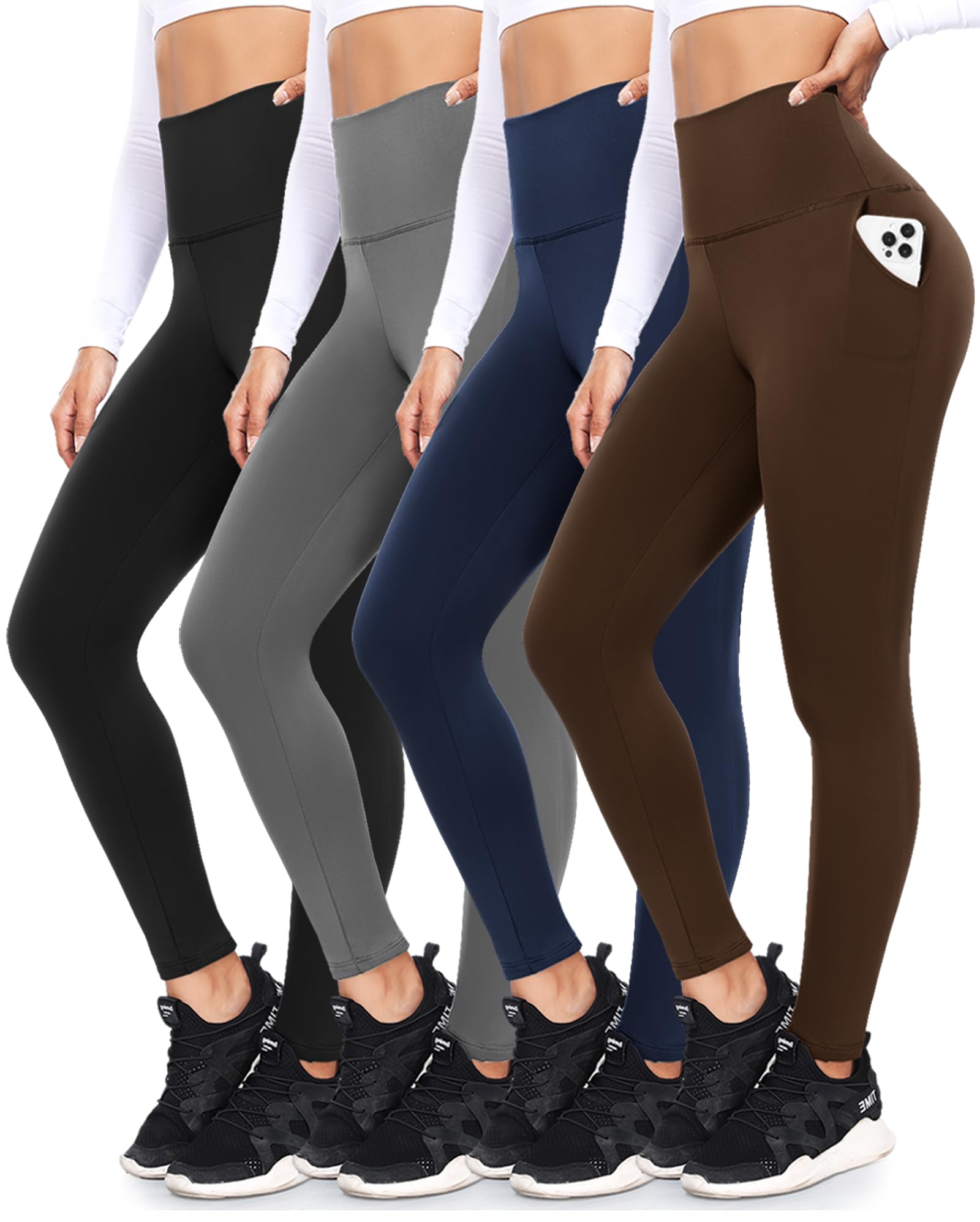 FULLSOFT 4 Pack Leggings with Pockets for Women,Soft High Waisted Tummy Control Workout Yoga Pants