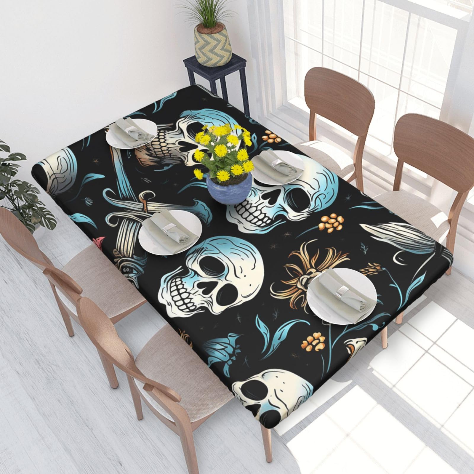Pirate Waterproof Square Table Cover Elastic Fitted Tablecloth Oil Proof Table Protector For 4ft Table