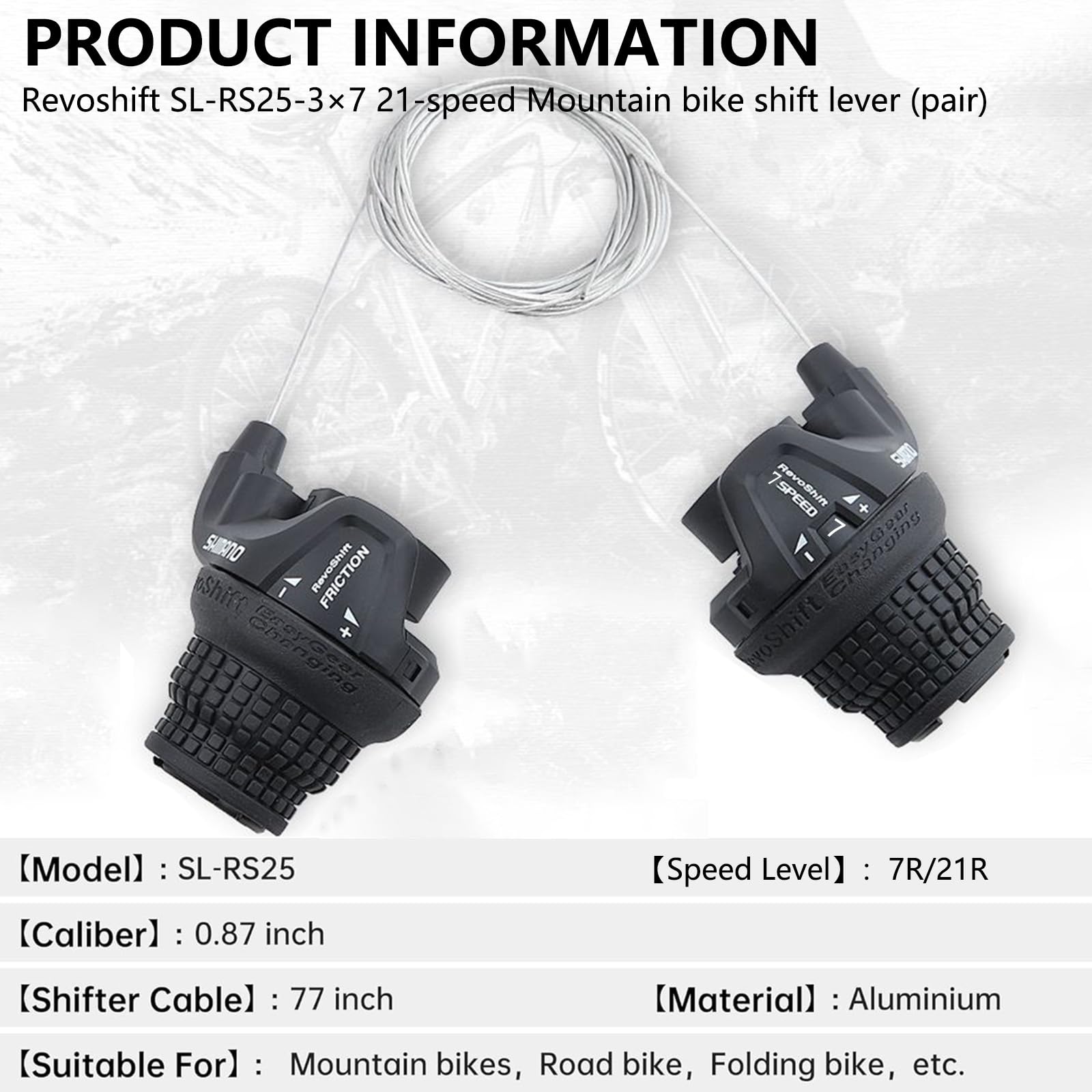 Airuzara 2 Pcs Bike Gear Shifters 3×7 Speed, Bicycle Revoshift Shift Lever RS25-3L RS25-7R Bicycle Twist Grip Thumb Gear Shifter for MTB Folding Mountain Bike