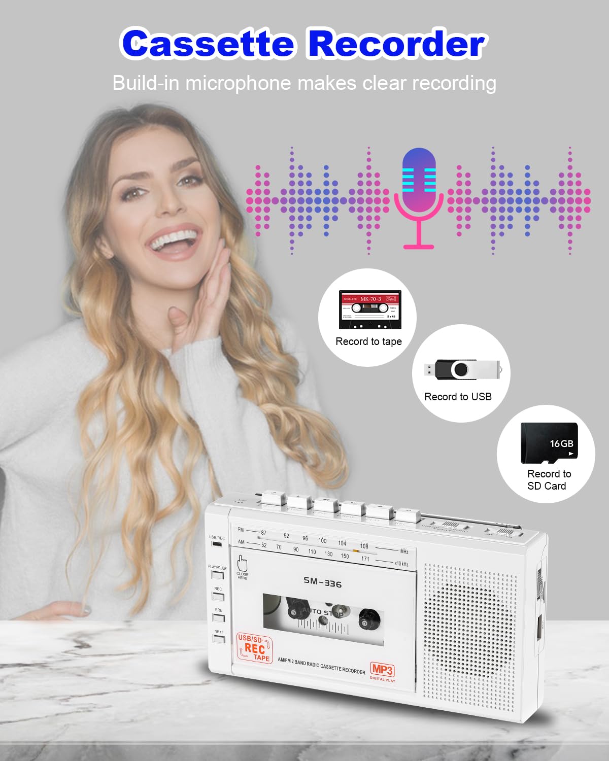 Lettore Cassette SEMIER Con USB-C E SD Card – Convertitore Digitale Con Microfono, Altoparlante 2W E Software Audacity