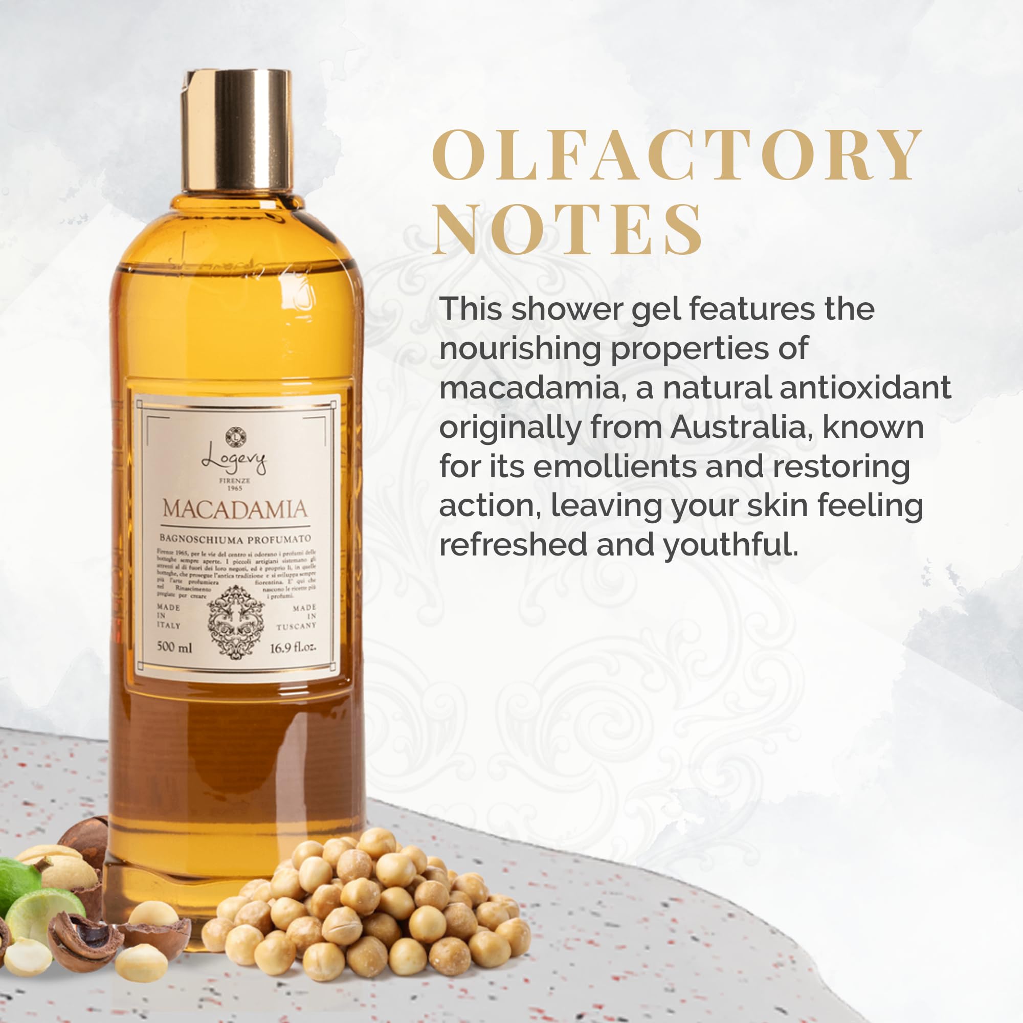 Logevy Macadamia Shower Gel, Indulgent Aroma Made from the Best Skin-Friendly Ingredients - Image 3