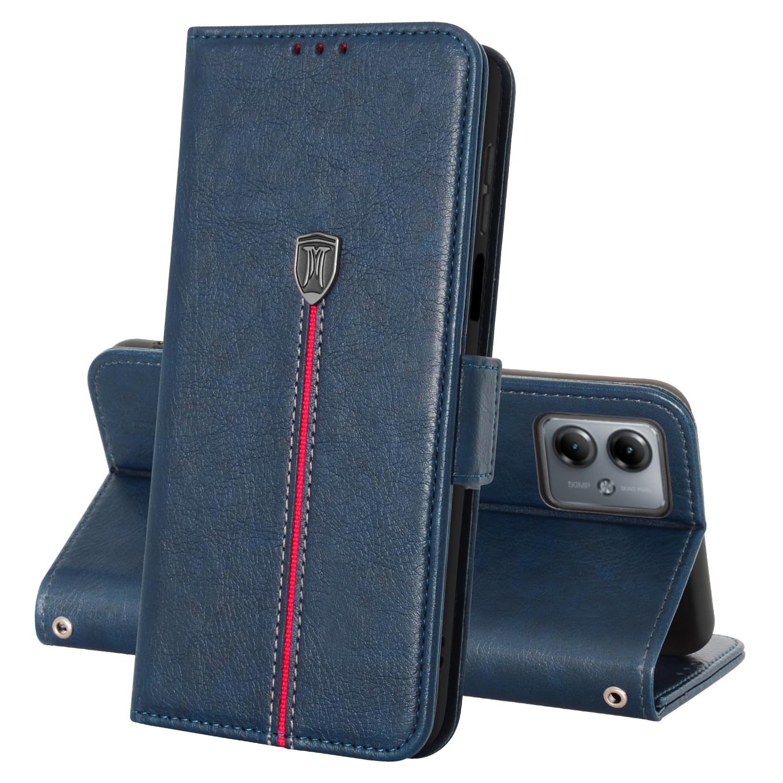 Cover Portafoglio Per Motorola Moto G14 – Pelle PU Con Disegno Mandala, Porta Carte, Supporto, Blu