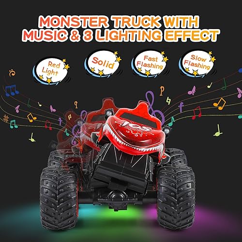 Miniatura 5 de Auto a control remoto, juguete de camión monstruo todo terreno de 2.4 GHz, camión RC con música, 3 efectos de iluminación, capacidad de 360