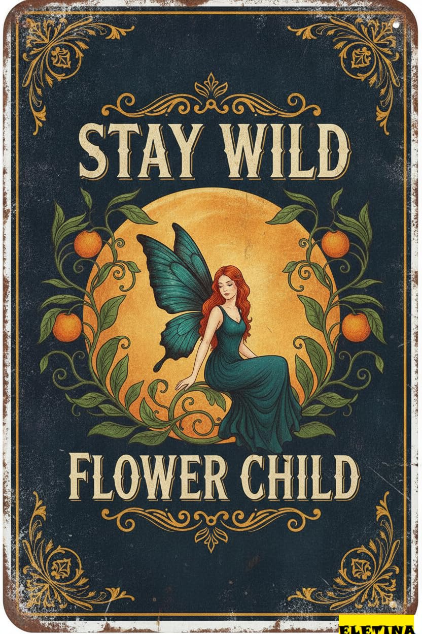 Personalized Sign for Man Cave Bar Tin Hippie Stay Wild Flower Child Cafe Bar Pub Beer Bar Decor Art Tin S 8x12in Private Property Decorative