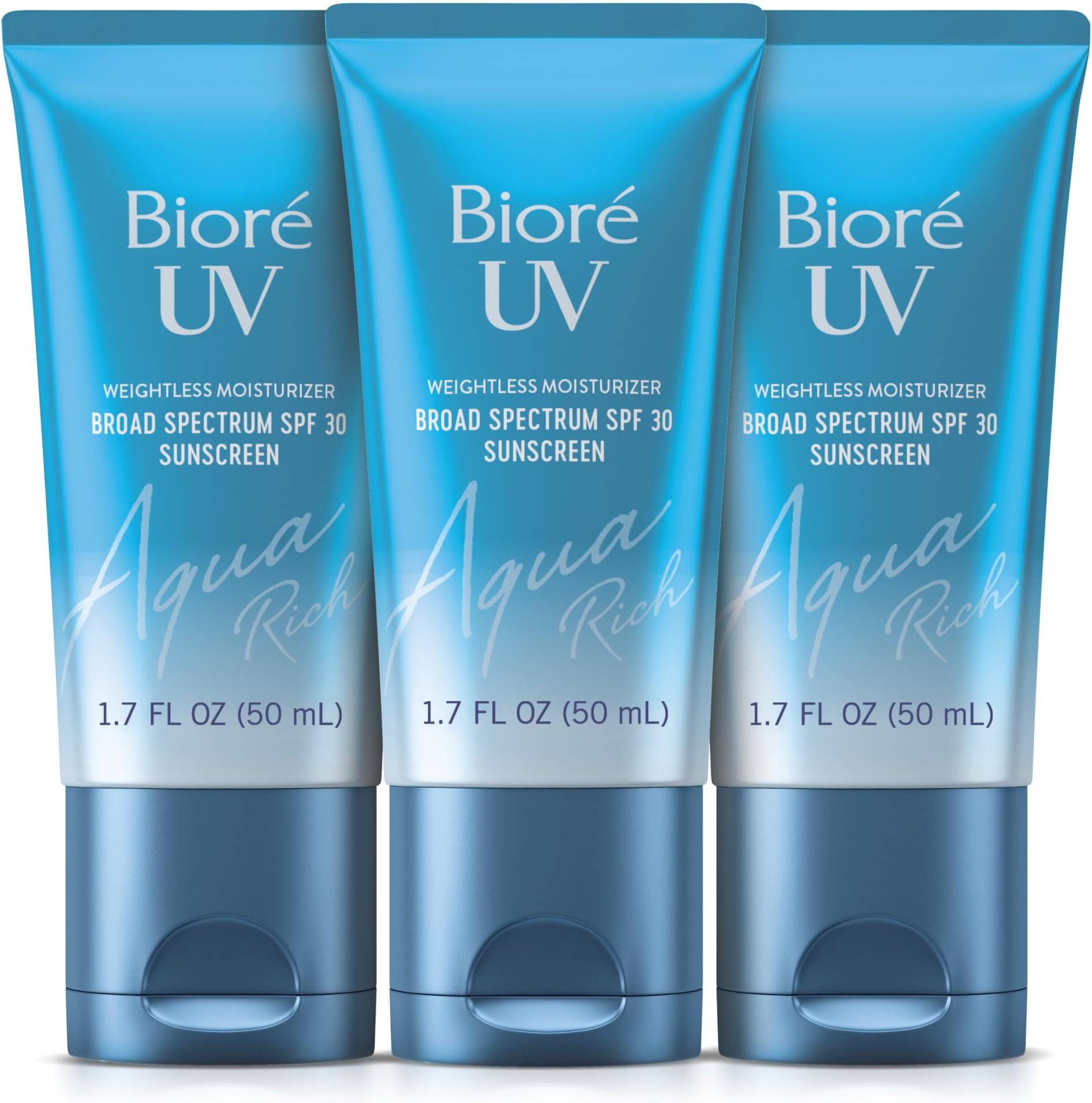 Biore UV Aqua Rich SPF 30 PA+++ Daily Moisturizer Sunscreen for Face, For Sensitive Skin, Oil Free, Hyaluronic Acid, Vegan, Oxybenzone & Octinoxate Free, Dermatologist Tested, 1.7 Oz/3pk