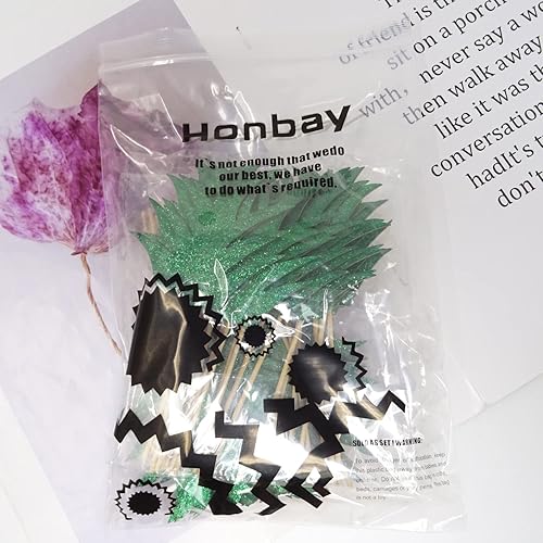 Miniatura 7 de Honbay 48 piezas de decoración para cupcakes con temática tropical y hojas de piña brillantes para donas, cupcakes, pasteles, chocolate