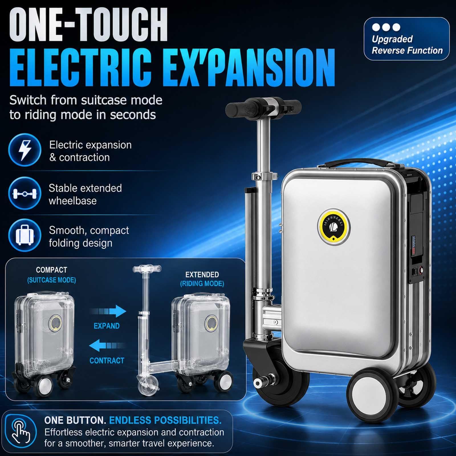 Maleta Eléctrica Montable,Capacidad De 20 L,Con Puerto De Carga Usb black