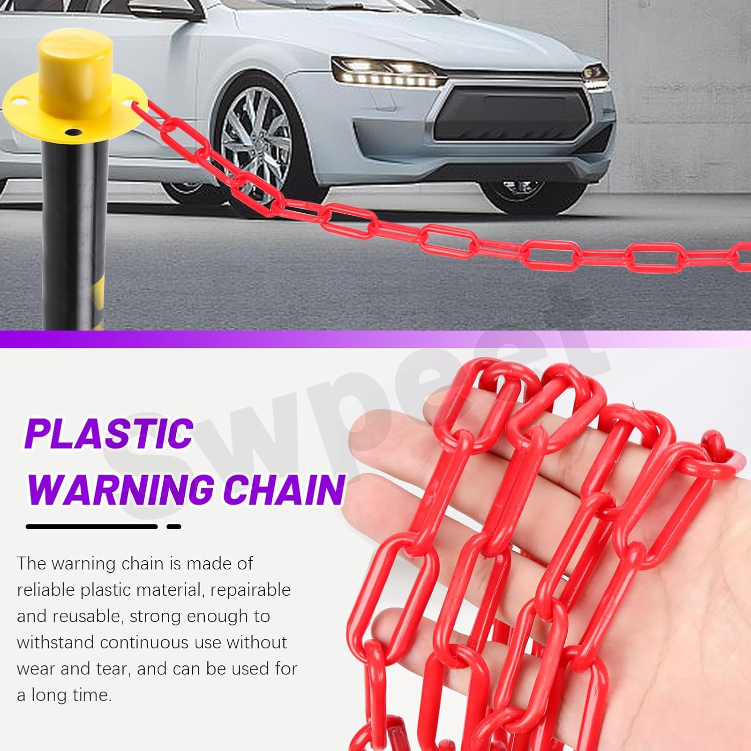 Swpeet Chain Link Fence, Plastic Chain Barrier for Crowd Control, Traffic, Queuing Line (Red) 21 Pieces 5 m x 6 mm Plastic Chain Links with S-Hook Plastic Chain Barrier Safety Barrier Chain
